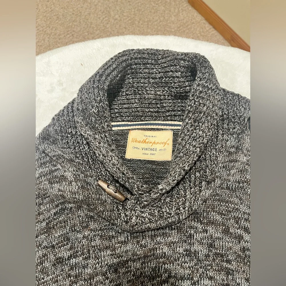 Men’s Original Weatherproof Vintage Sweater Size Large Black/Grey Cowl Neck - Picture 3 of 8